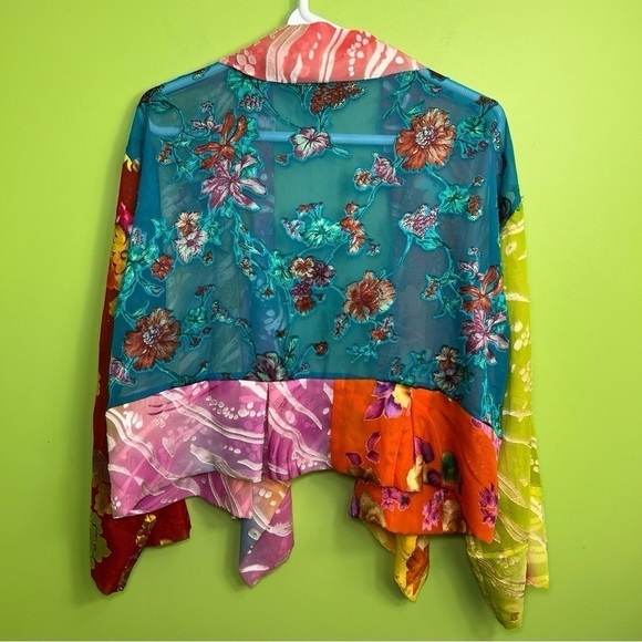 Sterling Styles vintage multicolor artsilk cardigan OS - Picture 7 of 8